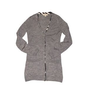 Burberry Brit London Nova‎ Check Trim Gray 100% Wool Button Down Cardigan Small